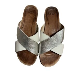 UGG Women’s Silver/White Kari Leather Slide Size 9